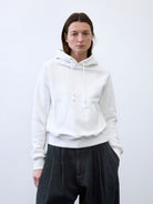 Random Piece Cotton Lyocell Cropped Hoodie in White - On Female Model