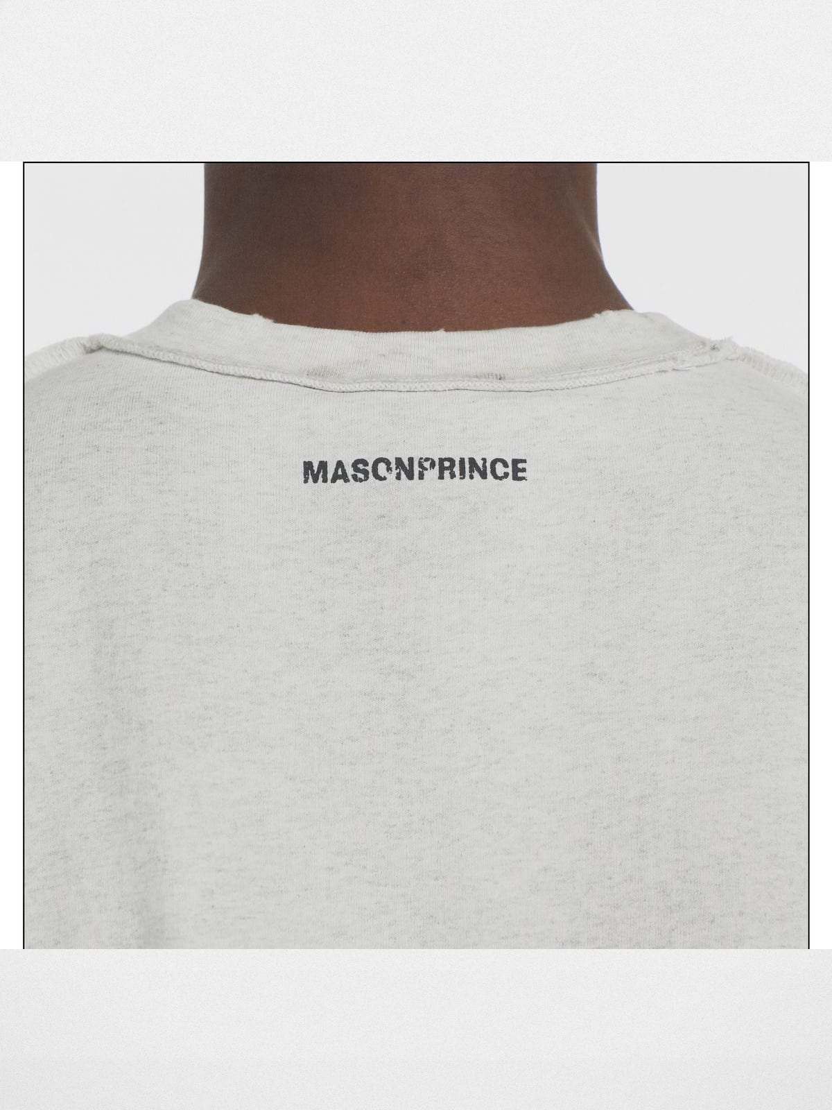 MASONPRINCE Distressed Typographic Cotton T Shirt in Gray - On Model