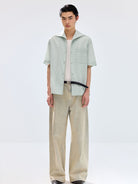 SIMPLE PROJECT Striped One Piece Collar Shirt in Mint - On Male Model