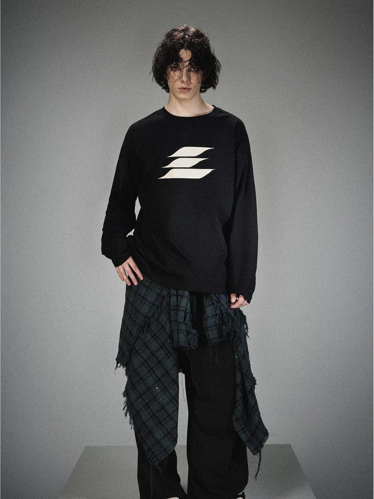 LOSTCTRL Heavyweight Cotton Long Sleeve T Shirt in Black - On Male Model
