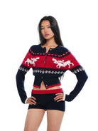 SweetChilling Ribbed Wool Blend Knit Shorts in Navy Blue - On Female Model