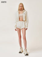 SMFK Low Rise Ribbed Cotton Shorts in White - On Female Model