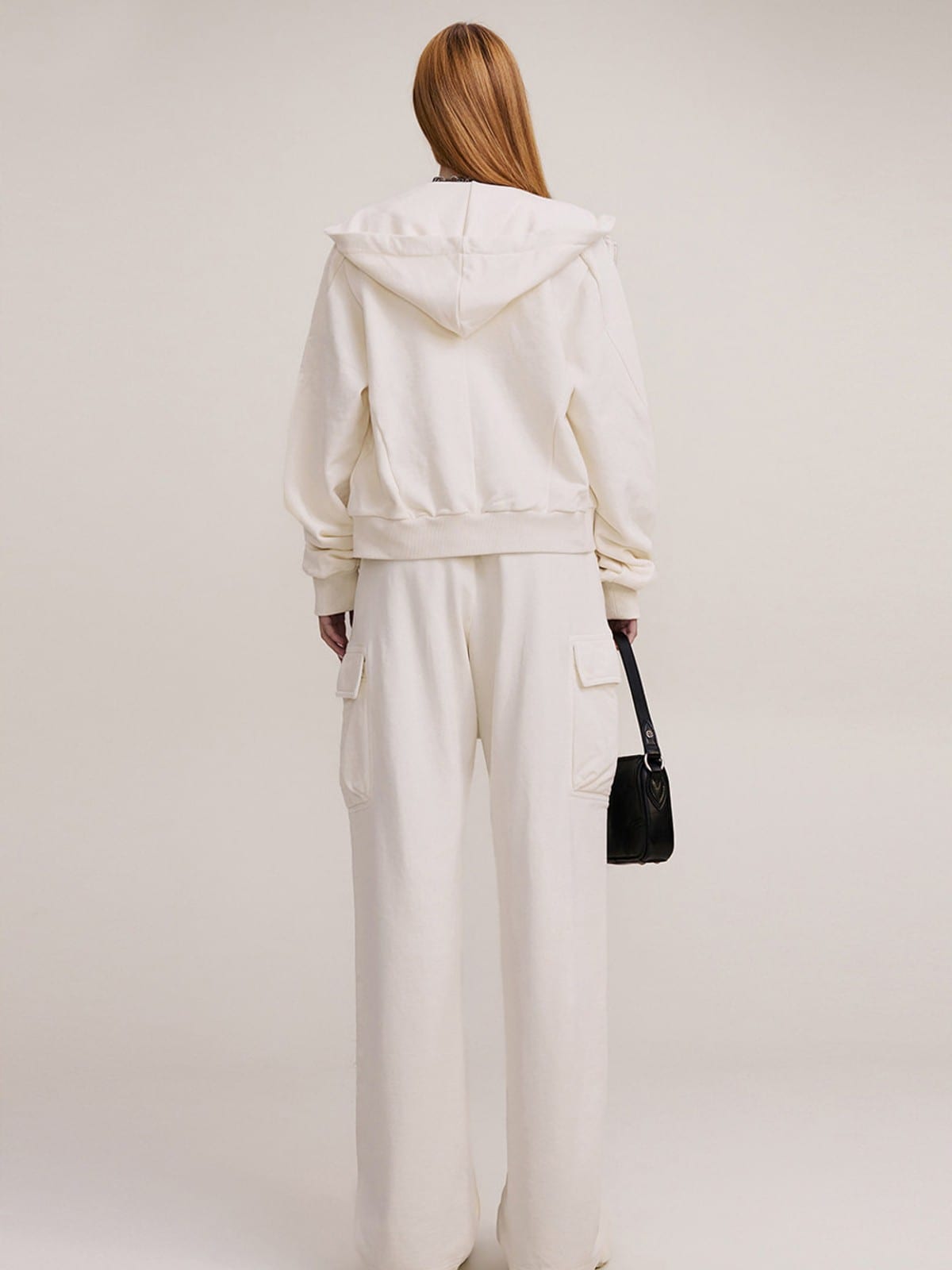 SMFK Garment Dyed Cotton Zip Up Hoodie in White - On Female Model