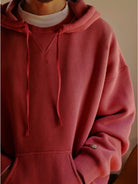 USAGE Faded Vintage Wash Hoodie in Red - On Male Model