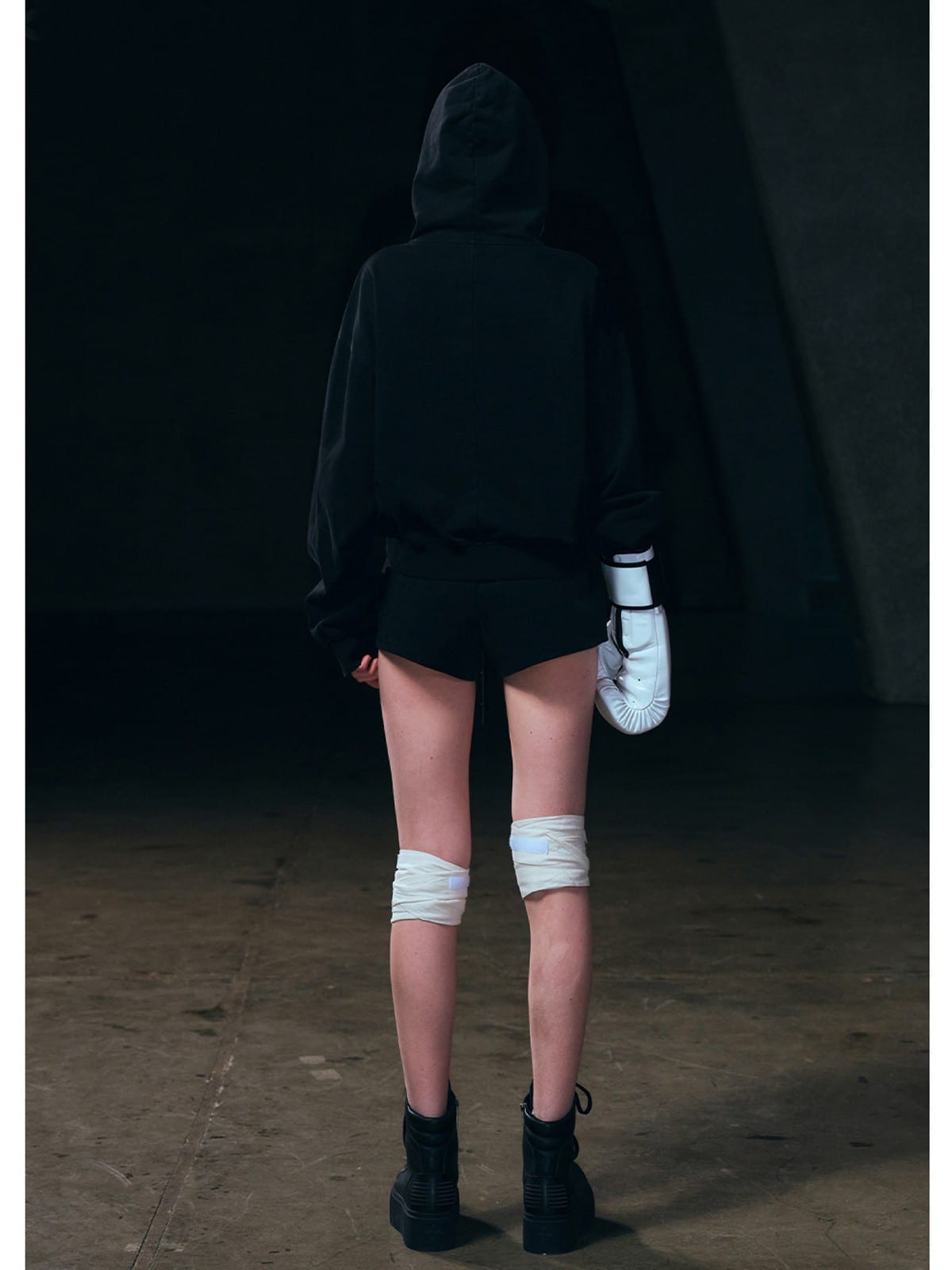 SMFK Meditation Cropped Cotton Hoodie in Black - On Model