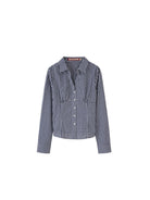SweetChilling Gingham V Neck Button Up Shirt in Blue