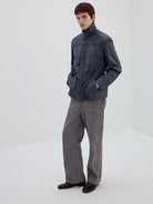 SIMPLE PROJECT Coated Drawstring Hunting Jacket in Gray - On Male Model