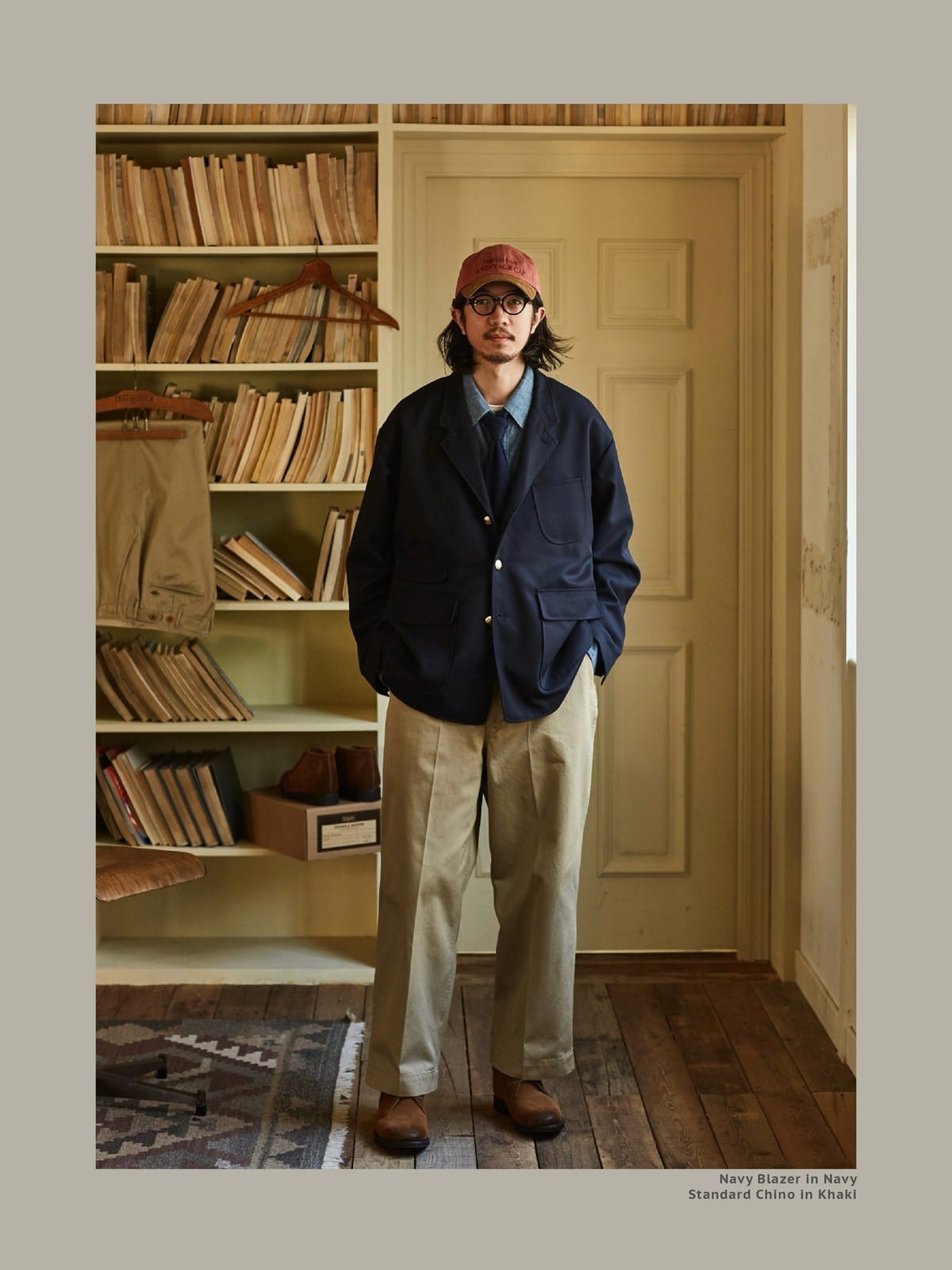 USAGE Heavyweight Cotton Twill Chinos in Khaki - On Male Model
