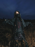 PERSONSOUL 3D Embroidered Distressed Hoodie in Gray - On Model