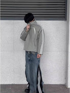 LOSTCTRL Color Block Stripe Puffer Jacket in Mint - On Model