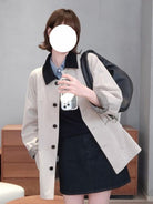 Venus Contrast Collar Cotton Barn Jacket in Beige - On Female Model