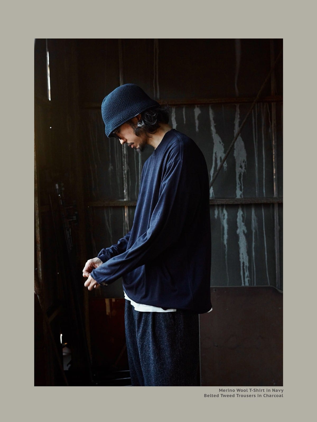 USAGE Merino Wool Blend T Shirt Set in Navy Blue - On Male Model