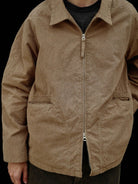 USAGE Textured Nep Blouson Jacket in Beige - On Male Model