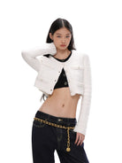 SweetChilling Button Front Cropped Knit Vest in Black - On Female Model