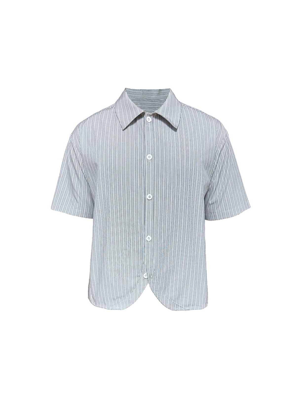 JCAESAR STUDIO Striped Short Sleeve Curved Hem Shirt in Gray