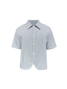 JCAESAR STUDIO Striped Short Sleeve Curved Hem Shirt in Gray
