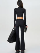 SMFK Zip Front Cropped Activewear Jacket in Black - On Female Model