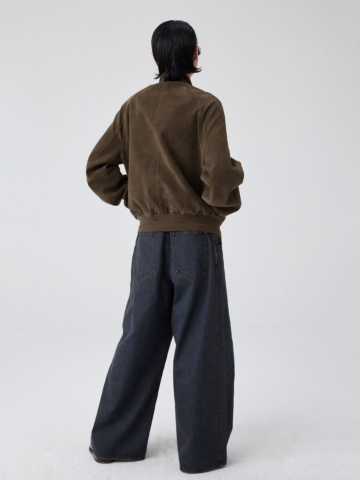 SIMPLE PROJECT Suedette Harrington Jacket in Brown - On Model