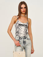 SMFK Small Croc Embossed Leather Shoulder Bag in White - On Female Model