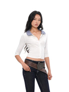 SweetChilling Gingham Collar Cropped Knit Cardigan in White - On Female Model