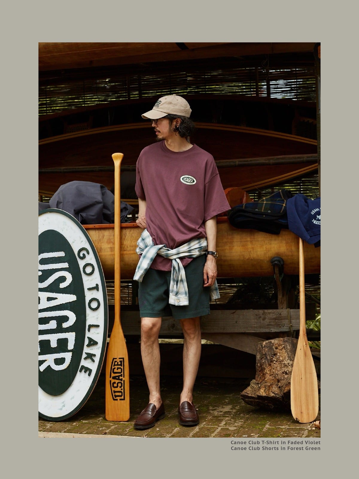 USAGE Canoe Club Graphic Cotton T Shirt in Burgundy - On Male Model
