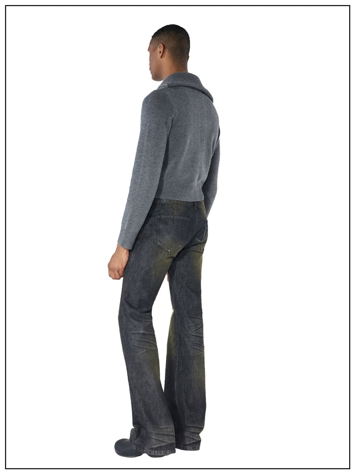 FaxCopyExpress Wool Stand Collar Zip Cardigan in Gray - On Male Model