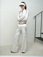 RARELY ALIKE Detachable 2 in 1 Nylon Sports Jacket in Gray - On Female Model