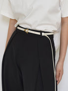 PANLULUPAN Top Grain Leather Triangle Buckle Belt in White - On Female Model