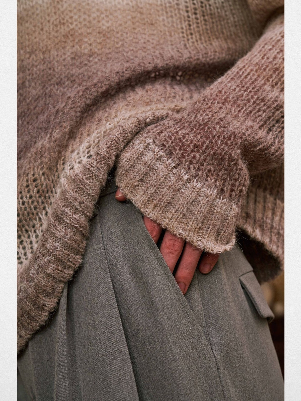 Retro 21 Gradient Open Knit Wool Blend Sweater in Beige - Detail