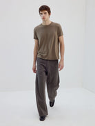 SIMPLE PROJECT Wool Blend Crewneck T Shirt in Brown - On Male Model