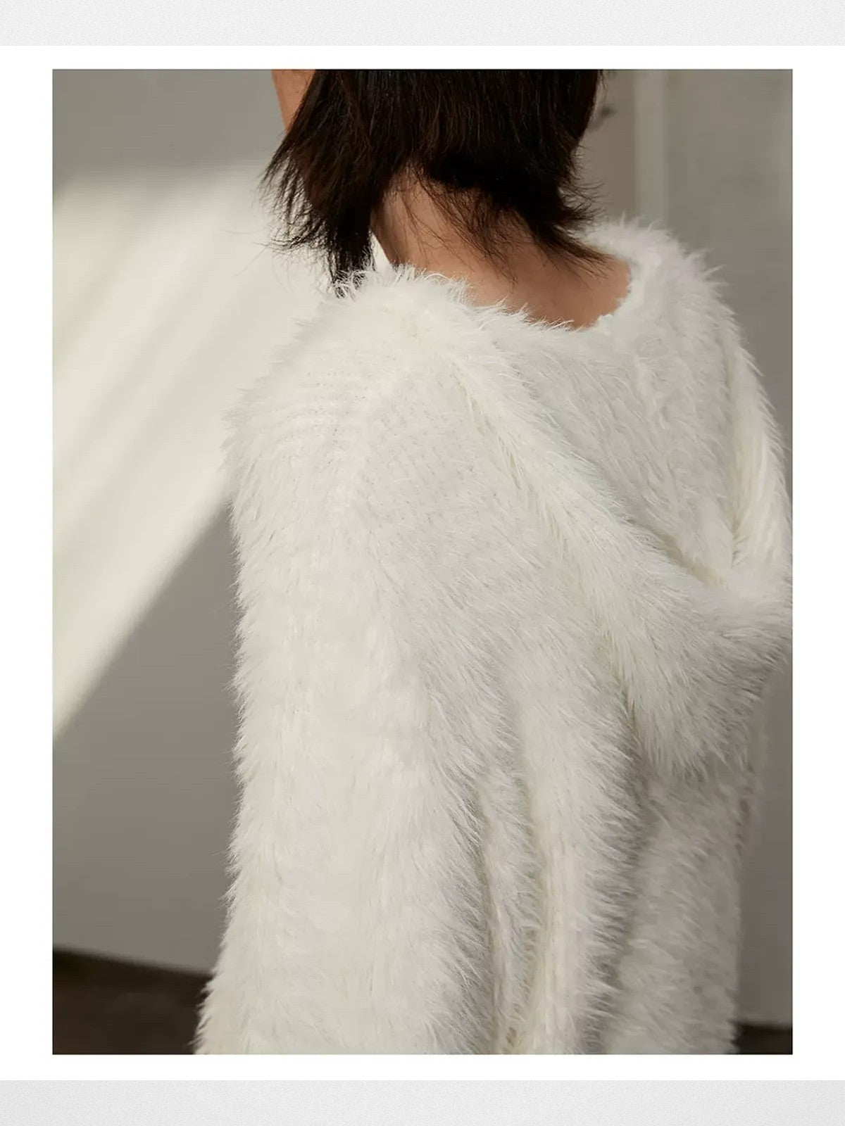 Y OFFICIAL Faux Mink Half Zip Hoodie in White - On Model