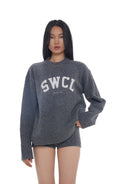 SweetChilling Relaxed Letter Jacquard Sweater in Dark Gray - On Female Model