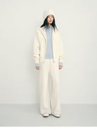 TEASEL Merino Wool Boucl Zip Cardigan in White - On Female Model