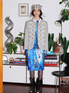 BADTASTE Braided Trim Equestrian Blazer in Sky Blue - On Female Model