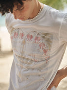 Retro 21 Island Heart Digital Print T Shirt in White - On Male Model