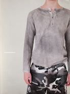UNKNOWNWORLD Distressed Cotton Waffle Henley in Gray - On Male Model