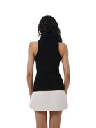SweetChilling Paneled Cable Knit Turtleneck Dress in Black - On Female Model