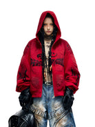 PERSONSOUL Armor Panel Zip Hoodie in Red - On Female Model