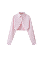 SweetChilling Cropped Striped Shirt Cardigan in Pink