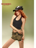 BeerBro Padded Halter Neck Crop Top in Black - On Female Model