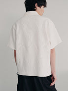 JCAESAR STUDIO Seagull Collar Leaf Jacquard Shirt in White - On Model