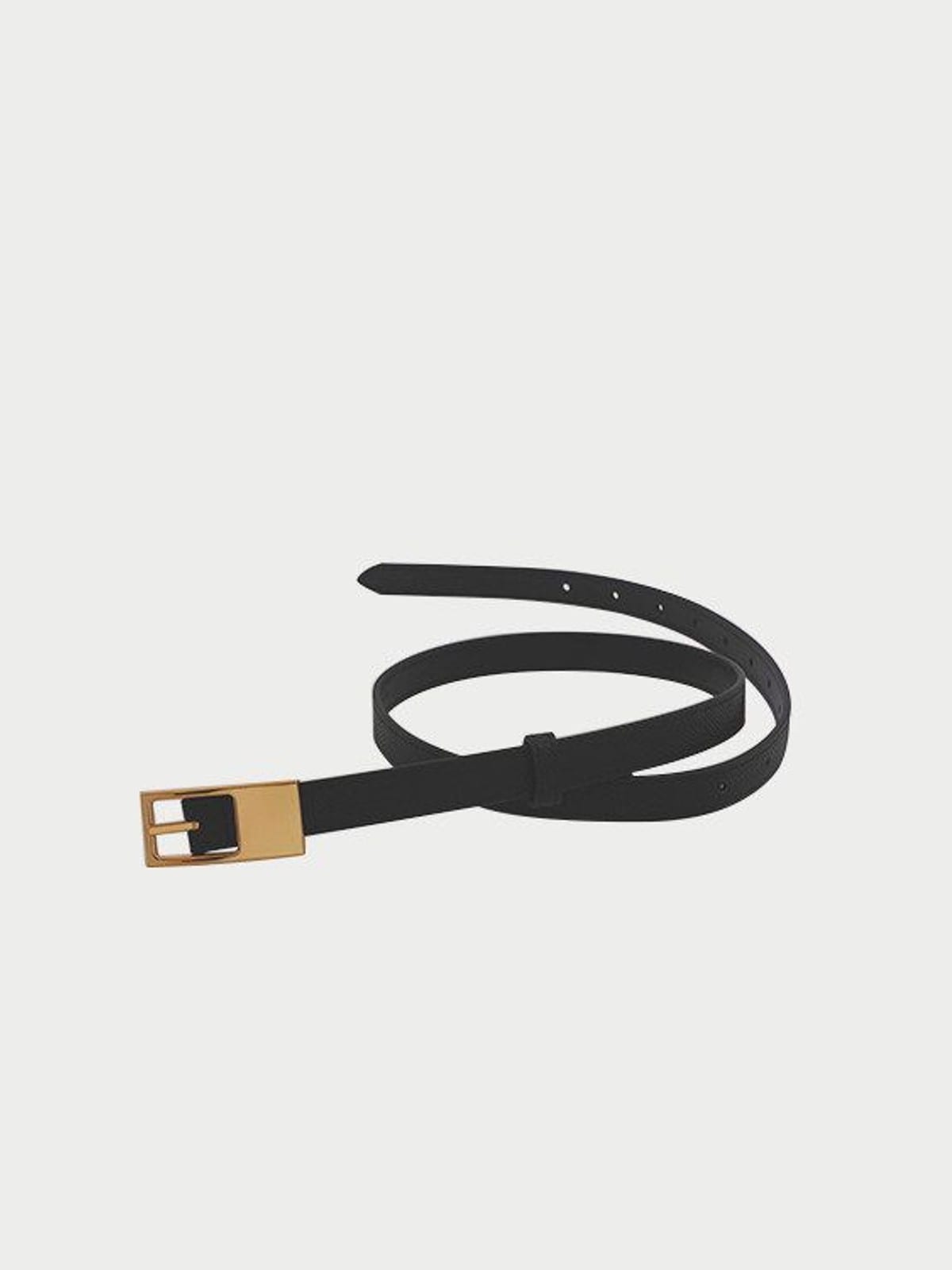 PANLULUPAN Top Grain Leather Rectangular Buckle Belt in Black