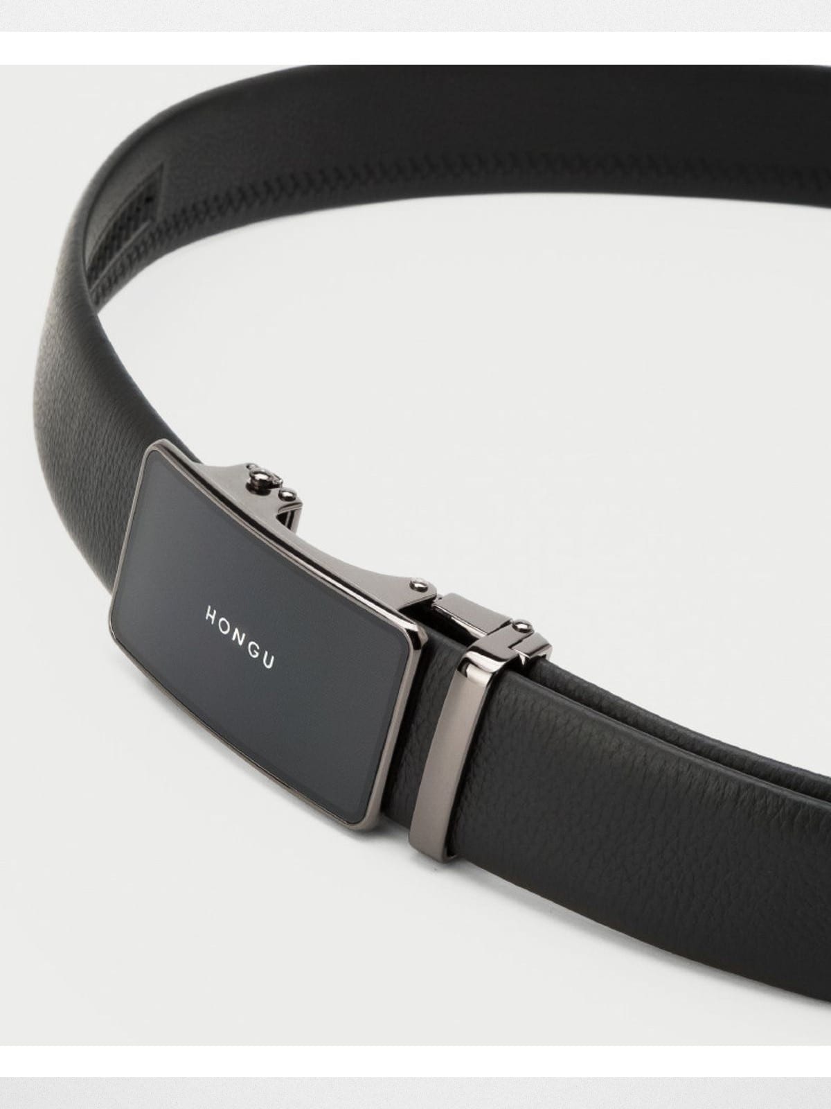 HONGU Cowhide Leather Automatic Buckle Belt in Black
