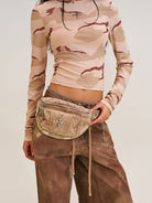 SMFK Distressed Denim Waist Bag in Denim - On Female Model