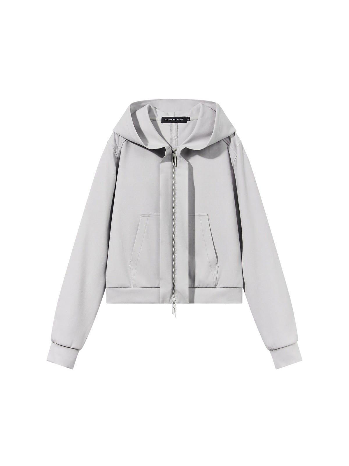 BLINDNOPLAN Cropped Zip Up Hoodie with Structured Trim in Gray