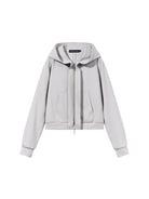 BLINDNOPLAN Cropped Zip Up Hoodie with Structured Trim in Gray