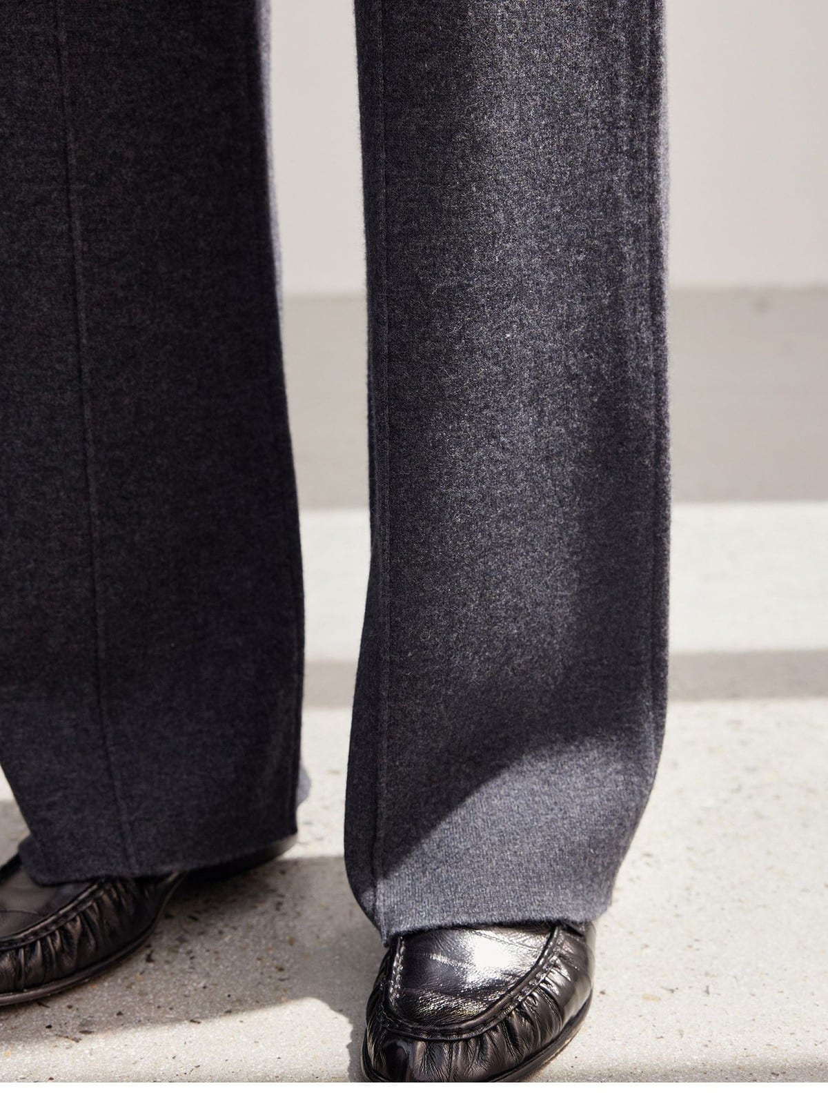 MSBEAST Biella Merino Wool Wide Leg Pants in Gray - On Model