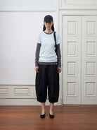 Random Piece Lightweight Cotton Blend Crewneck T Shirt in Sky Blue - On Female Model