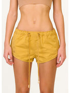 SMFK Low Rise Drawstring Cotton Shorts in Wheat - On Female Model