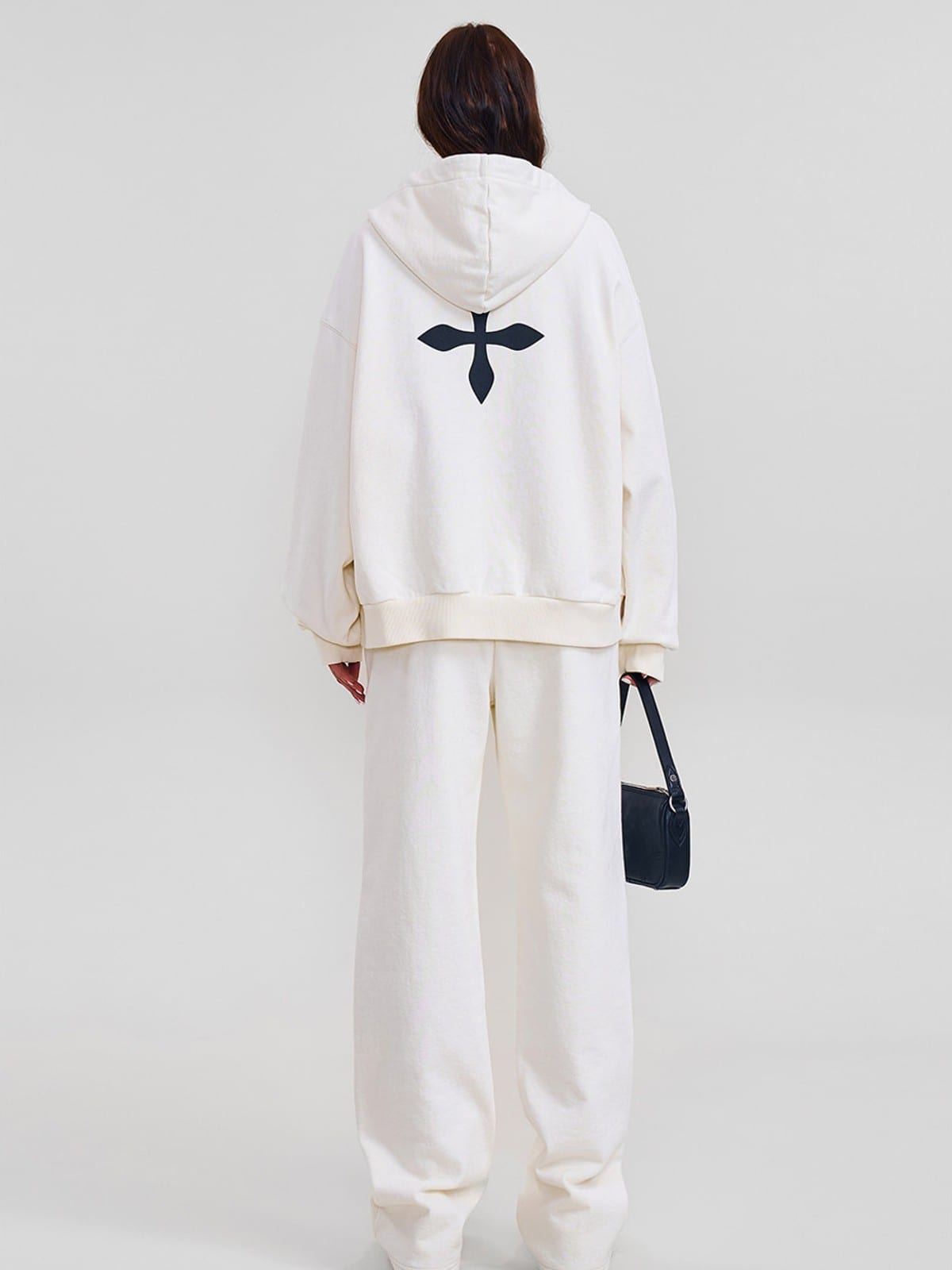 SMFK Embroidered Cotton Zip Up Hoodie in White - On Female Model